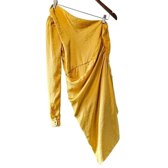 Lovers and Friends Revolve Ana One Shoulder Cocktail Dress Yellow Mustard Small. - Picture 5 of 15